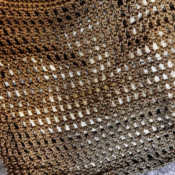 Le Sak Crocheted Handbag Double Straps Handle Gold with Metallic Liner - Picture 5 of 11